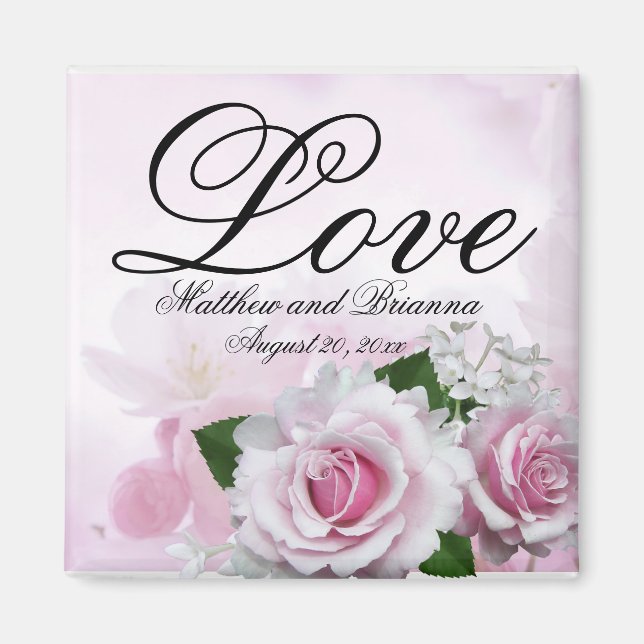 Romantic Rosa ros Personlig KeepsakBröllop Magnet (Framsidan)