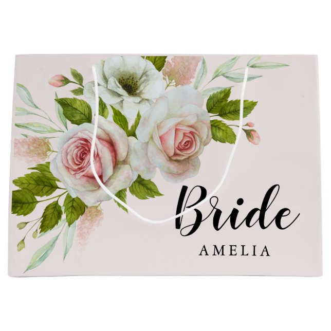 Romantic Rosa ros Watercolor Blommigt Bride (Framsidan)