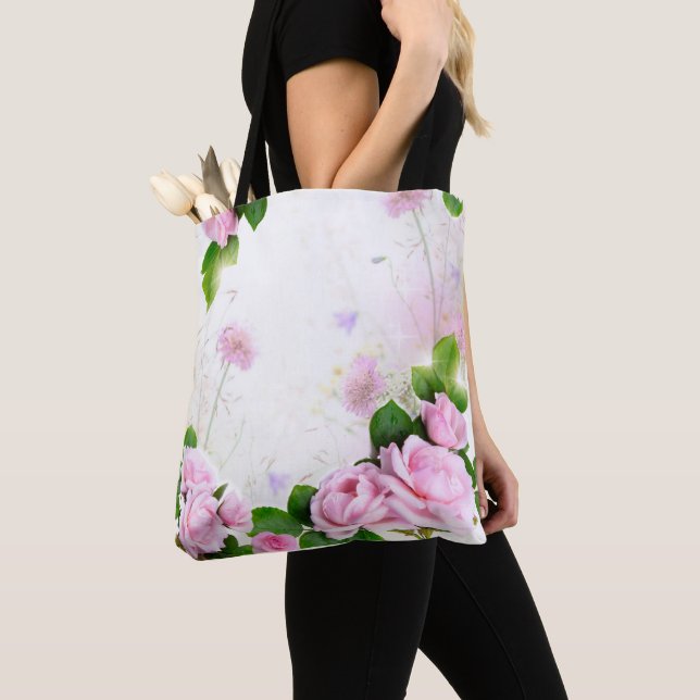 Romantic Rosa ros Women Tote Tygkasse (Närbild)