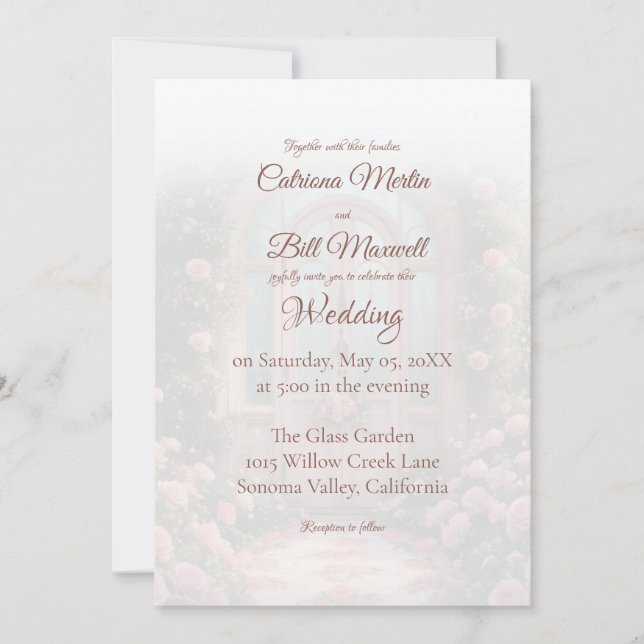Romantic Rose Arch Pink Door Wedding Invitation Inbjudningar (Framsida)