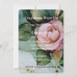 Romantic Rose Blush Pink Gold Floral Birthday Inbjudningar