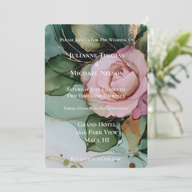 Romantic Rose Blush Pink Gold Floral Wedding  Inbjudningar (Stående Fram)