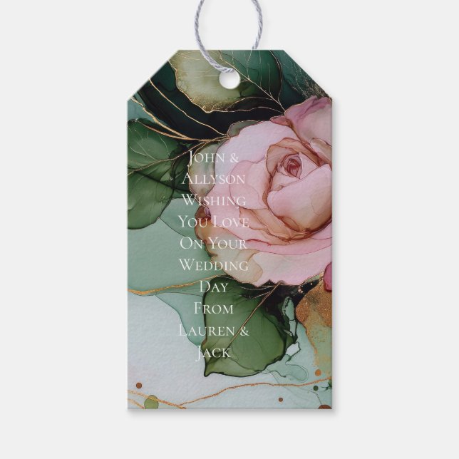 Romantic Rose Blush Pink Gold Floral Wedding  Presentetikett (Framsidan)