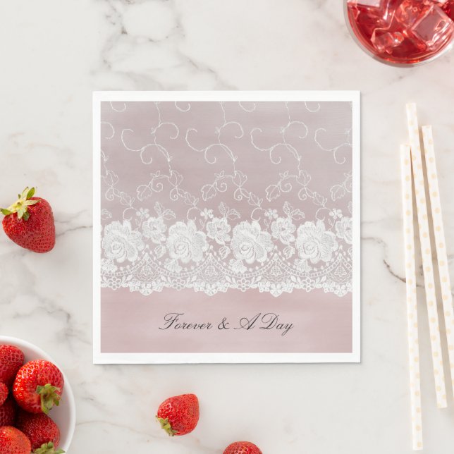 Romantic Rose Blush Pink White Lace Floral Wedding Pappersservett (Insitu)