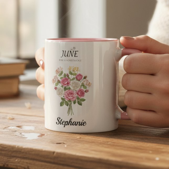 Romantic Rose Bouquet – June Birth Month Mugg (Cozy Rose & Honeysuckle – June Birthday Mug)
