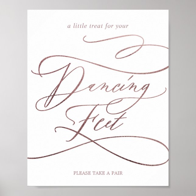 Romantic Rose Gold Calligraphy Dancing Feet Sign Poster (Framsidan)