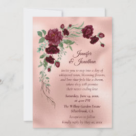 Romantic Rose Gold Floral Customizable Wedding Inbjudningar