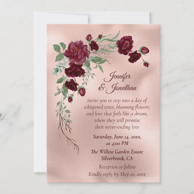 Romantic Rose Gold Floral Customizable Wedding Inbjudningar (Framsida)