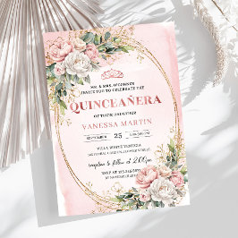 Romantic Rose Gold Floral Greenery Quinceañera   Inbjudningar