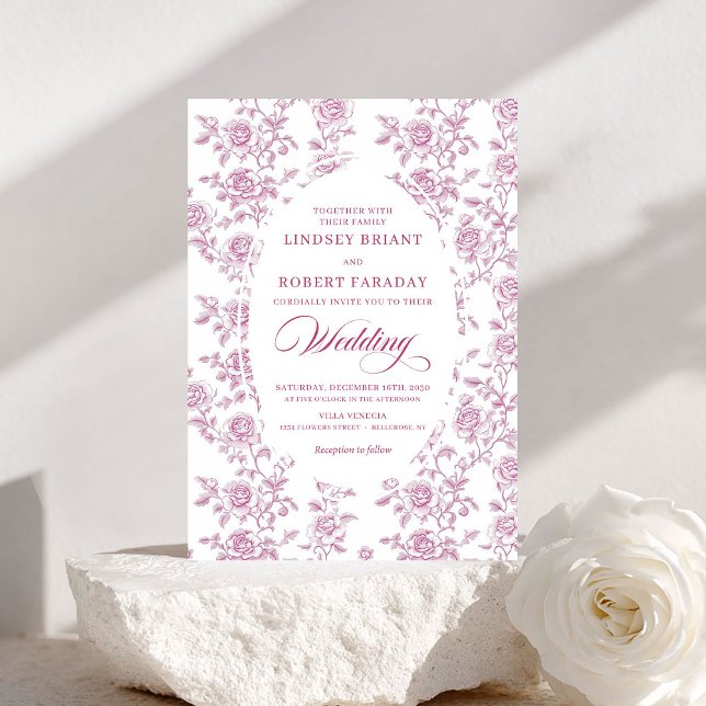 Romantic Rose Gold Floral Toile Wedding Invitation Inbjudningar (Romantic Rose Gold Floral Toile Wedding Invitation)