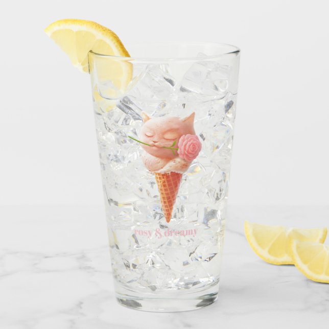 Romantic Rose: Miss Meow Pink Ice Cream Cone Art Glaskopp (Framsida Ice)