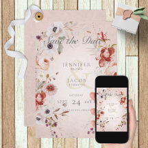 Romantic Rose Pink Floral Save the Date Card