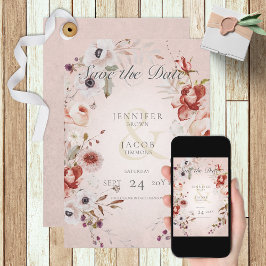 Romantic Rose Pink Floral Save the Date Card Spara Datumet