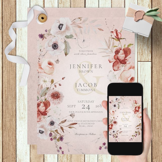 Romantic Rose Pink Floral Wedding Invitation Inbjudningar (Skapare uppladdad)