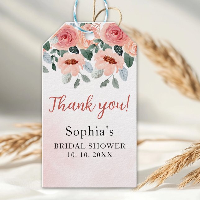 Romantic Rose Watercolor Bridal Shower  Presentetikett (Skapare uppladdad)