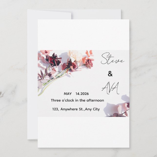 Romantic Rose Wedding Invitation | Soft Floral Ele Inbjudningar (Framsida)