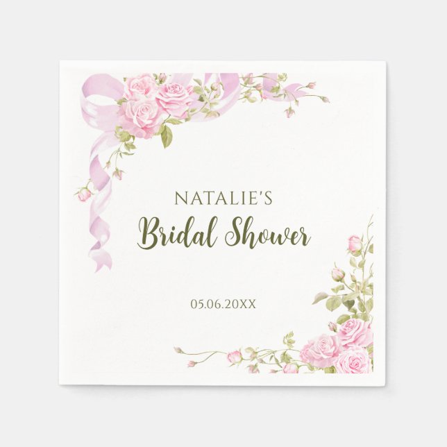 Romantic Roses Chic Floral Bridal Shower Pappersservett (Framsidan)