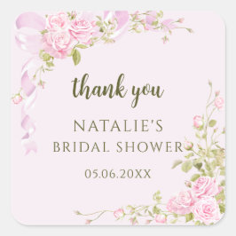 Romantic Roses Chic Floral Bridal Shower Thank You Fyrkantigt Klistermärke
