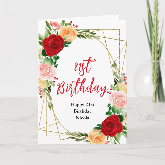 Romantic Roses Floral Birthday Kort (Framsida)