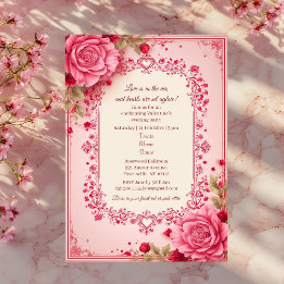 Romantic Roses Pink Heart Motifs Valentine Party  Inbjudningar