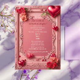 Romantic Roses Red Hearts Rustic Valentine Party  Inbjudningar