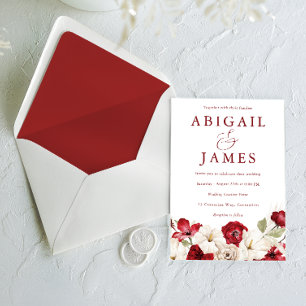 Romantic Ruby Red & Ivory Elegant Classic Bröllop Inbjudningar