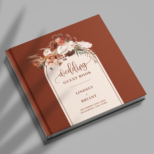 Romantic Rust Pampas Grass Boho Blommigt Guest Bok (Romantic Rust Pampas Grass Boho Floral Guest Book)