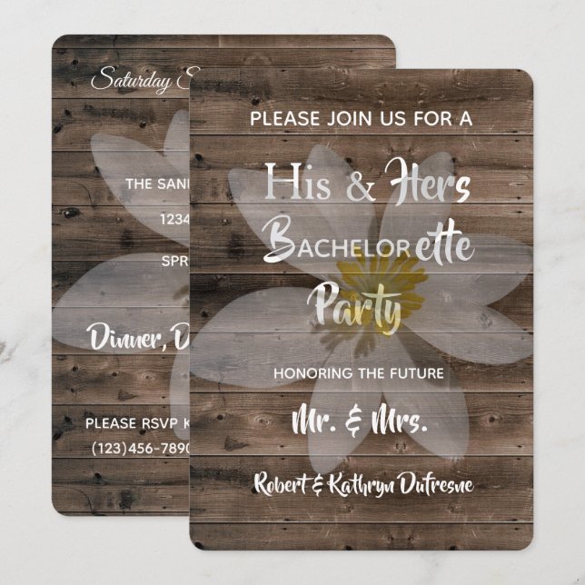 Romantic & Rustic Bachelor/Bachelorette Party Inbjudningar (Fram/baksida)