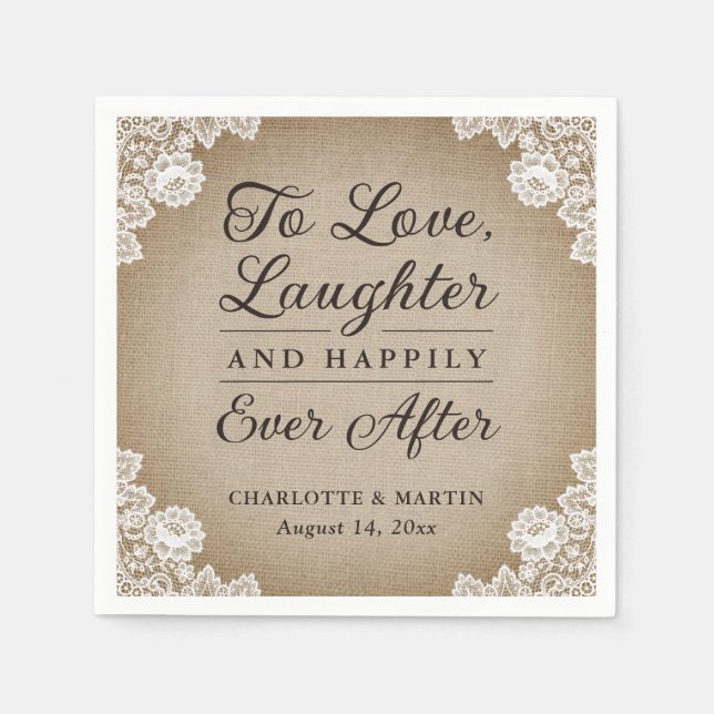 Romantic Rustic Burlap och Snöre Bröllop Napkins Pappersservett (Framsidan)