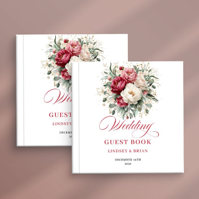 Romantic Rustic Red Blush Wedding Guest Book Gästböcker (Romantic Rustic Red Blush Wedding Guest Book)