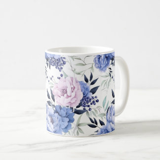 Romantic Rustic Rosa och Blue Peony Blommigt Mugg