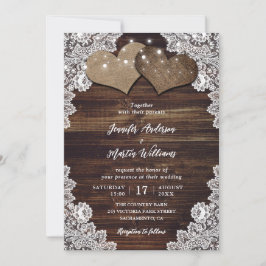 Romantic Rustic Wood Burlap och Snöre Bröllop Inbjudningar