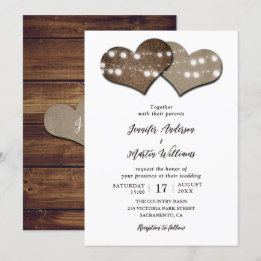 Romantic Rustic Wood Burlap String Ljus Bröllop Inbjudningar