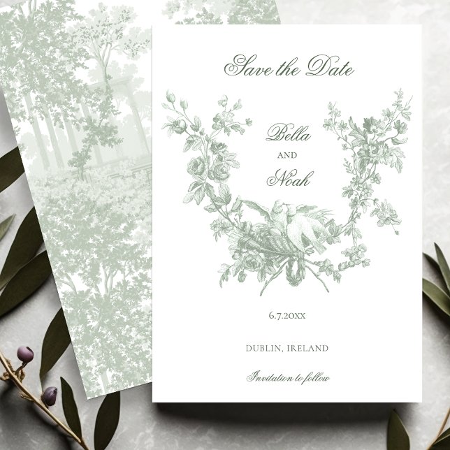 Romantic Sage Floral Wreath w/Lovebirds Wedding Spara Datumet (Skapare uppladdad)