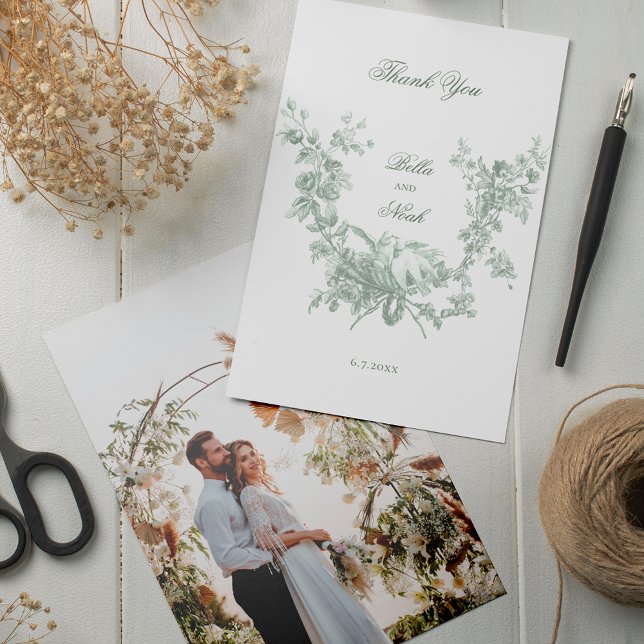 Romantic Sage Floral Wreath w/Lovebirds Wedding Tack Kort (Skapare uppladdad)