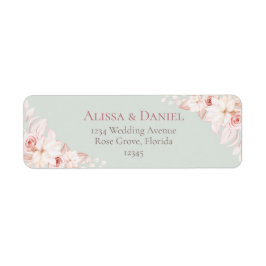 Romantic Sage Green and Pink Floral Address Label Returadress Etikett