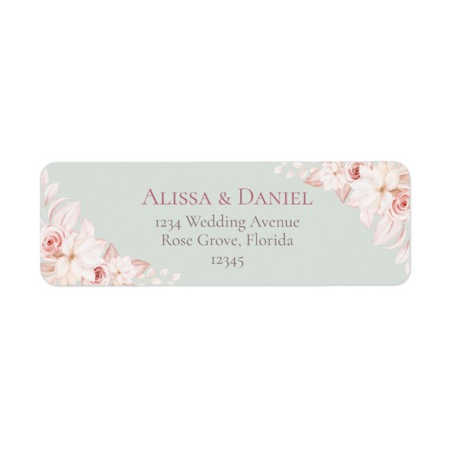 Romantic Sage Green and Pink Floral Address Label Returadress Etikett (Framsidan)