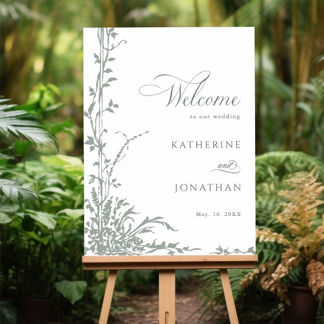 Romantic Sage Green Floral Garden Wedding Welcome  Poster (Skapare uppladdad)