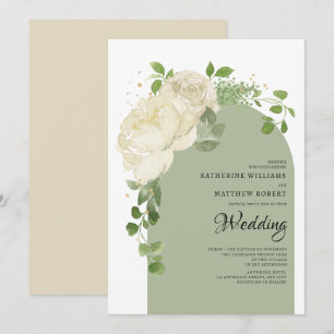 Romantic Sage Grönt Cream Ro Boho Blommigt Arch Inbjudningar