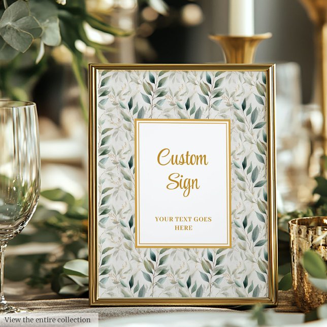 Romantic Sage Grönt Guld Foliage Bröllop Anpassnin Poster (Romantic Sage Green Gold Foliage Wedding Custom Poster)