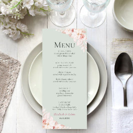 Romantic Sage Grönt och Rosa ros Bröllop Menu Meny