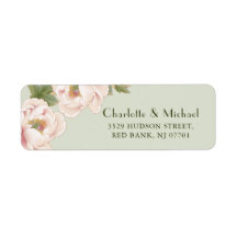 Romantic Sage & Peony Bröllop Returadress