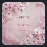 Romantic Sakura Blommar Bröllop Sticker Fyrkantigt Klistermärke<br><div class="desc">Lägg till en mjuk, romantisk beröring till evenemanget med den här dekalen för körsbärsdekalen bröllop, som har en ömtålig rosa sakura blommar mot en drömmande pastellbakgrund. Utformningen av blommigten för elegant är perfekt för att försegla inbjudningar, dekorera favoritrutor eller lägga till en charmerande accent på bröllop-skrivbordet. Perfekt för vår bröllop,...</div>