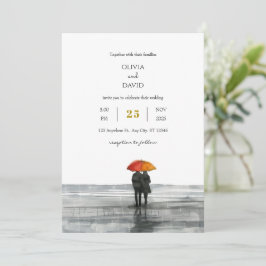 Romantic Sandy Shoreline Couple Walk Beach Wedding Inbjudningar