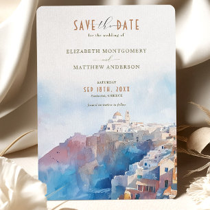 Romantic Santorini Greece Spara datumkortet Inbjudningar