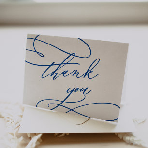 Romantic Sapphire Blue Calligraphy Bröllop Tack Kort