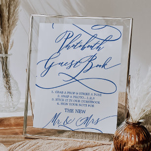 Romantic Sapphire Blue Photobooth Guest Bok-tecken Poster