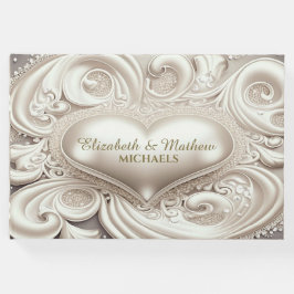 Romantic Satin Heart Ivory Färgad Guest Bok