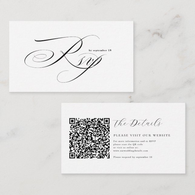 Romantic Script Calligraphy QR Code Wedding RSVP Tilläggskort (Fram/baksida)