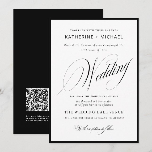 Romantic Script Calligraphy Simple & Chic Wedding Inbjudningar (Fram/baksida)